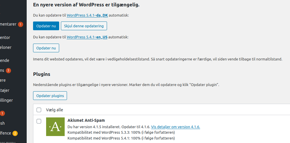 WordPress Opdateringer